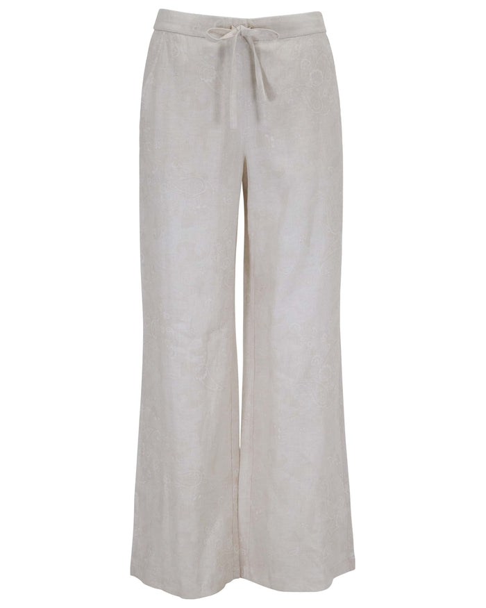 LILLIAN PAISLEY EXPLOSION IVORY WOMENS WIDE-LEG LINEN PANT