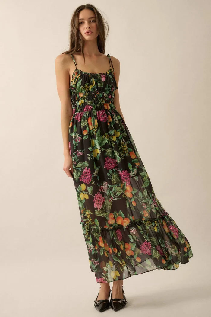 Luscious Life Fruit-Print Gathered Maxi Dress - ShopPromesa