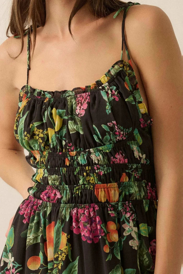 Luscious Life Fruit-Print Gathered Maxi Dress - ShopPromesa