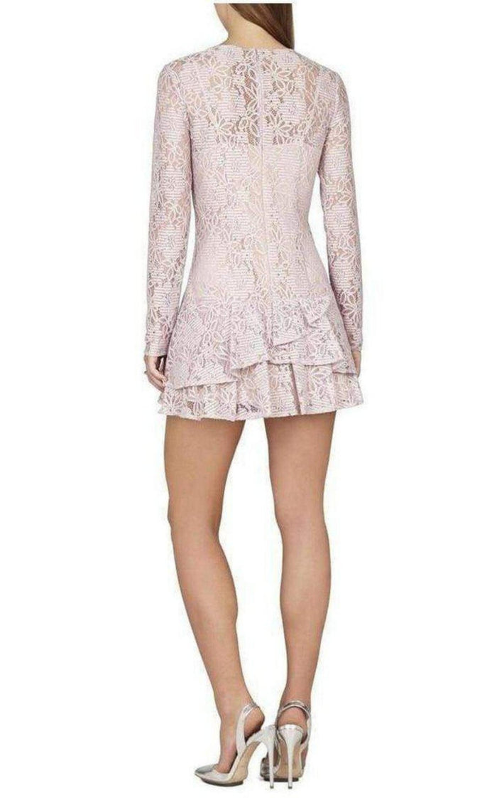 BCBGMAXAZRIA Lysa Asymmetrical Flounce Lace Dress - Runway Catalog