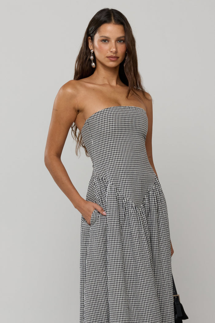 This is an image of Mackenzie Dress in Hampton - RESA featuring a model wearing the dress