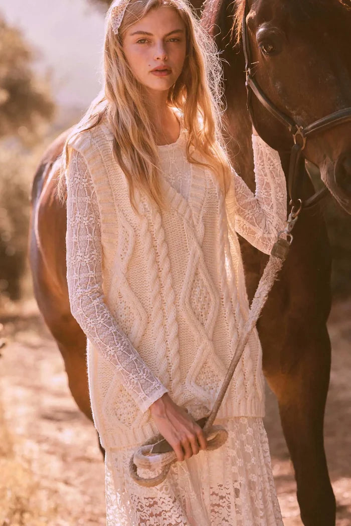 Making the Grade Oversize Cable Knit Sweater Vest - ShopPromesa