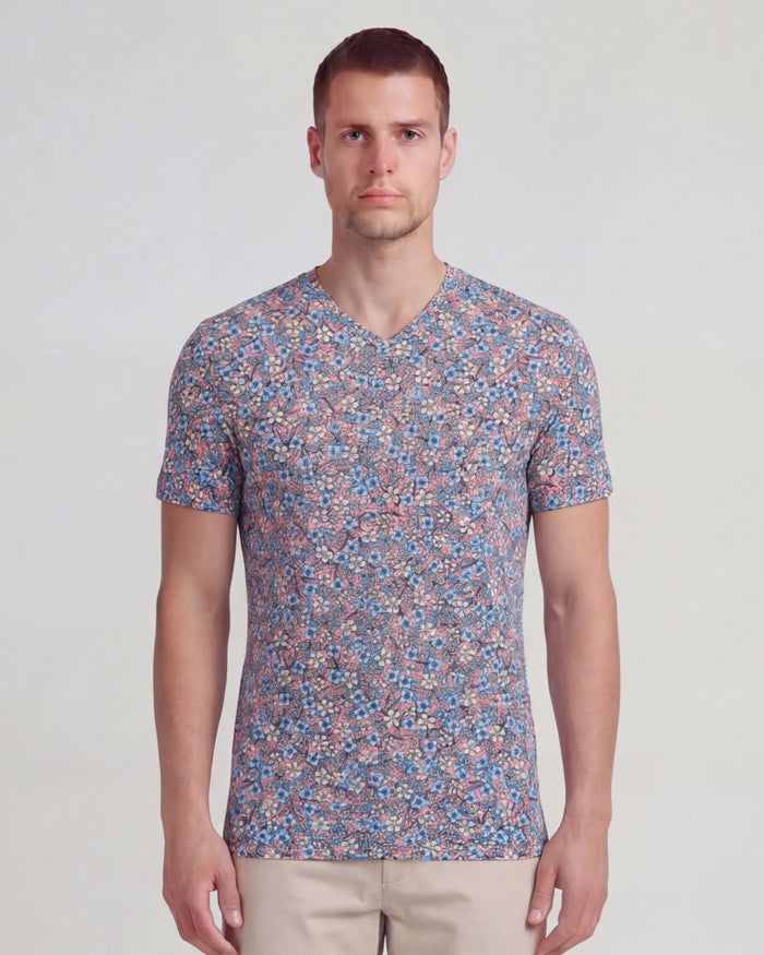 MAZE FLORAL FIELD CORAL MENS VNECK TEE