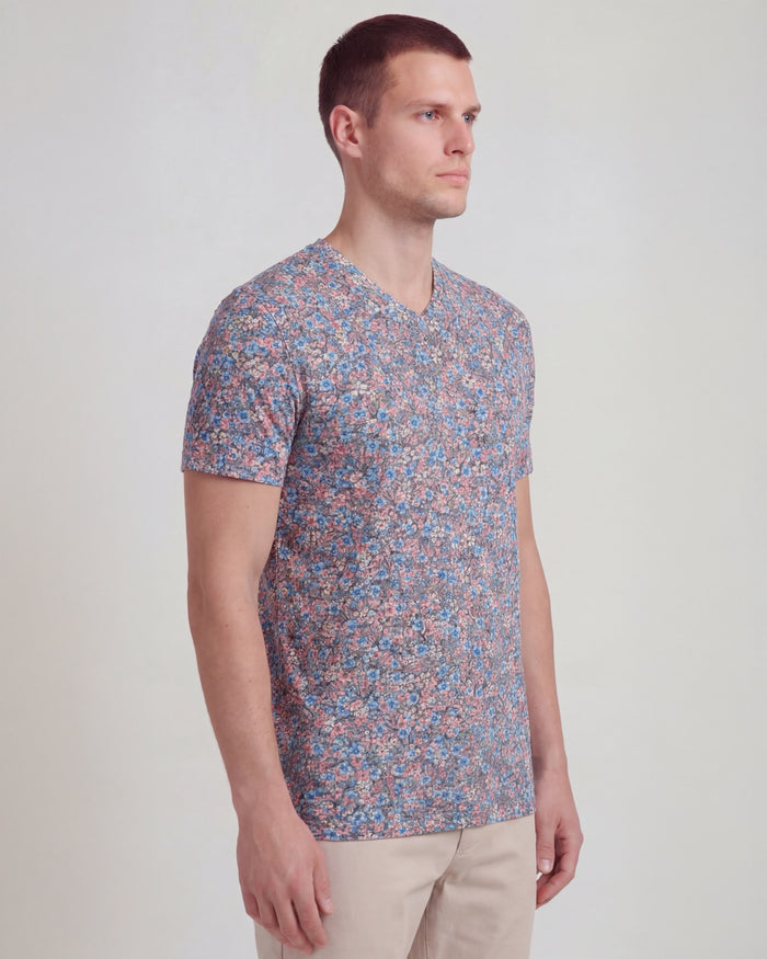 MAZE FLORAL FIELD CORAL MENS VNECK TEE