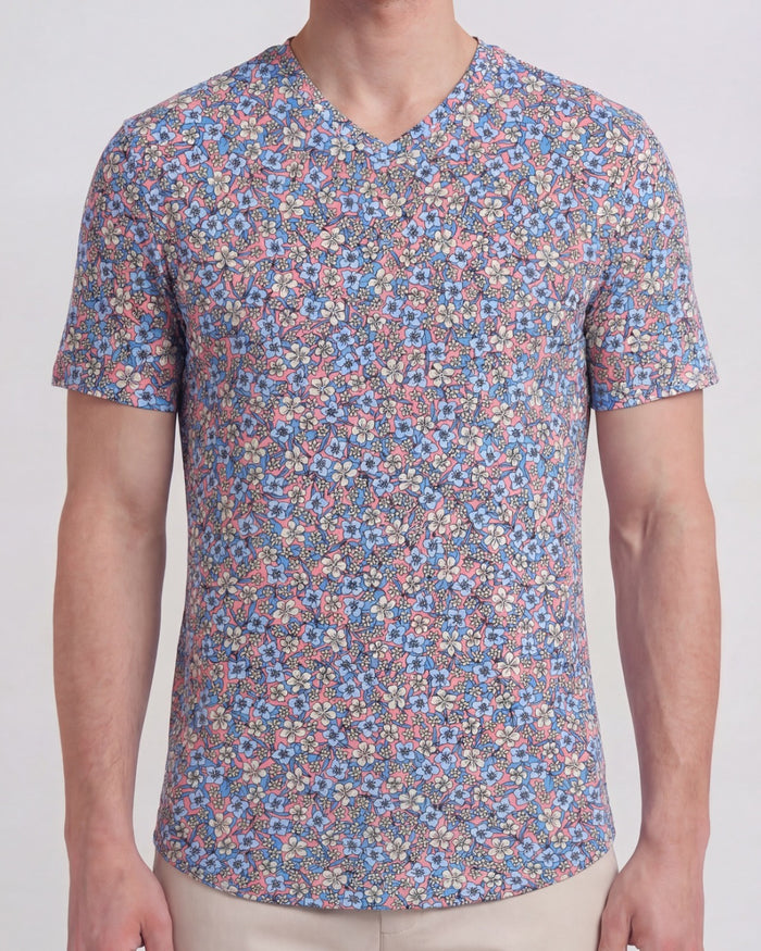 MAZE FLORAL FIELD CORAL MENS VNECK TEE