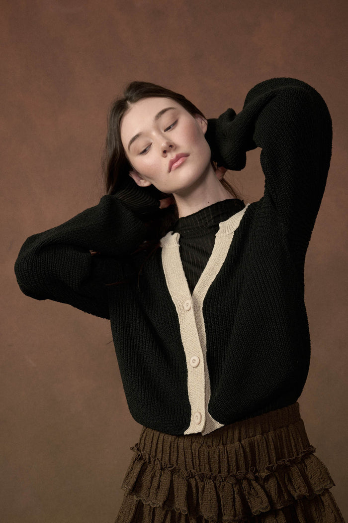 Meant to Be Contrast Knit Cropped Cardigan - ShopPromesa