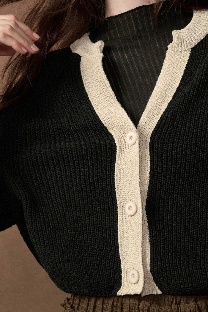 Meant to Be Contrast Knit Cropped Cardigan - ShopPromesa
