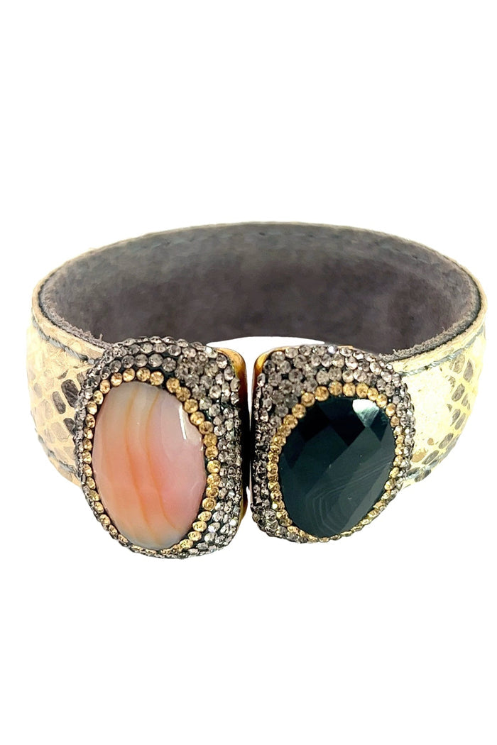 Style the Medium Splendor Gemstone Leather Cuff Bracelet exclusively at Born To Glam