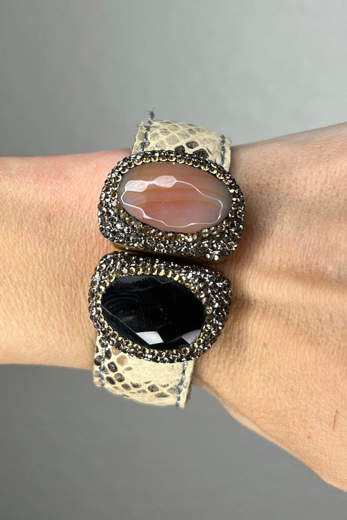 Style the Medium Splendor Gemstone Leather Cuff Bracelet exclusively at Born To Glam