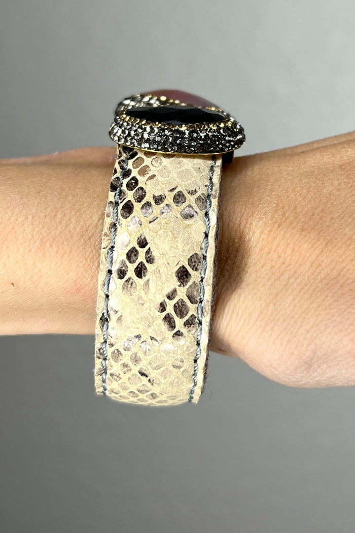 Style the Medium Splendor Gemstone Leather Cuff Bracelet exclusively at Born To Glam