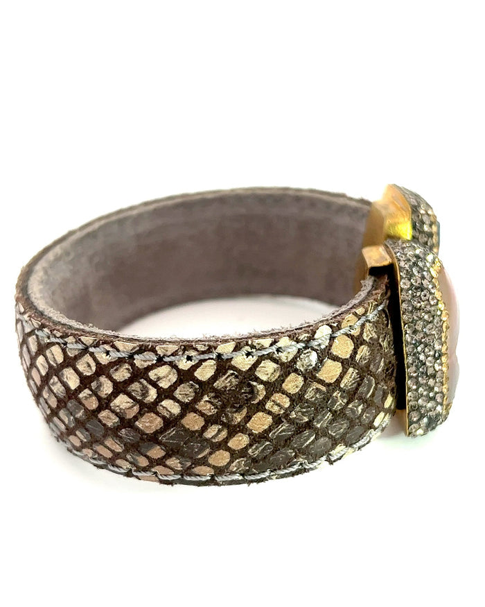 Style the Medium Splendor Gemstone Leather Cuff Bracelet exclusively at Born To Glam