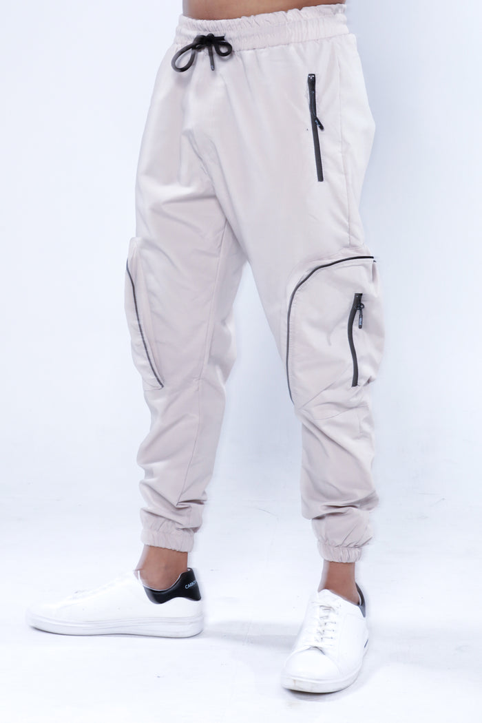 Melvin Stone Cargo Pants in a slim fit streetwear style with utility zip pockets and drawstring waistband.