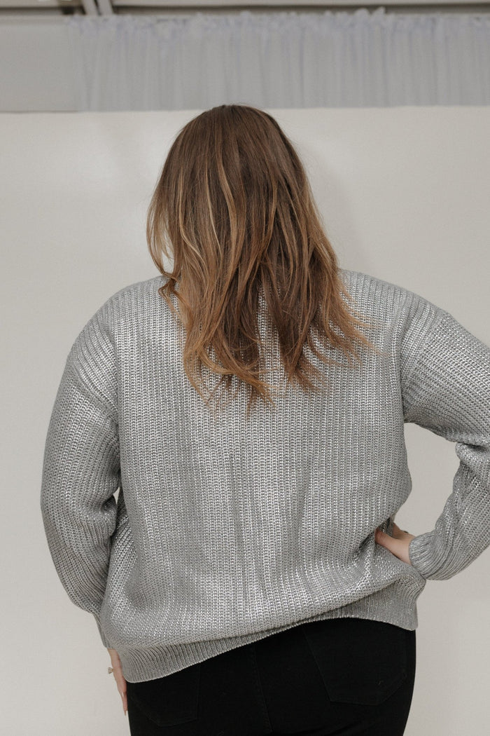 METALLIC SILVER BUTTON FRONT CARDIGAN - Love Marlow