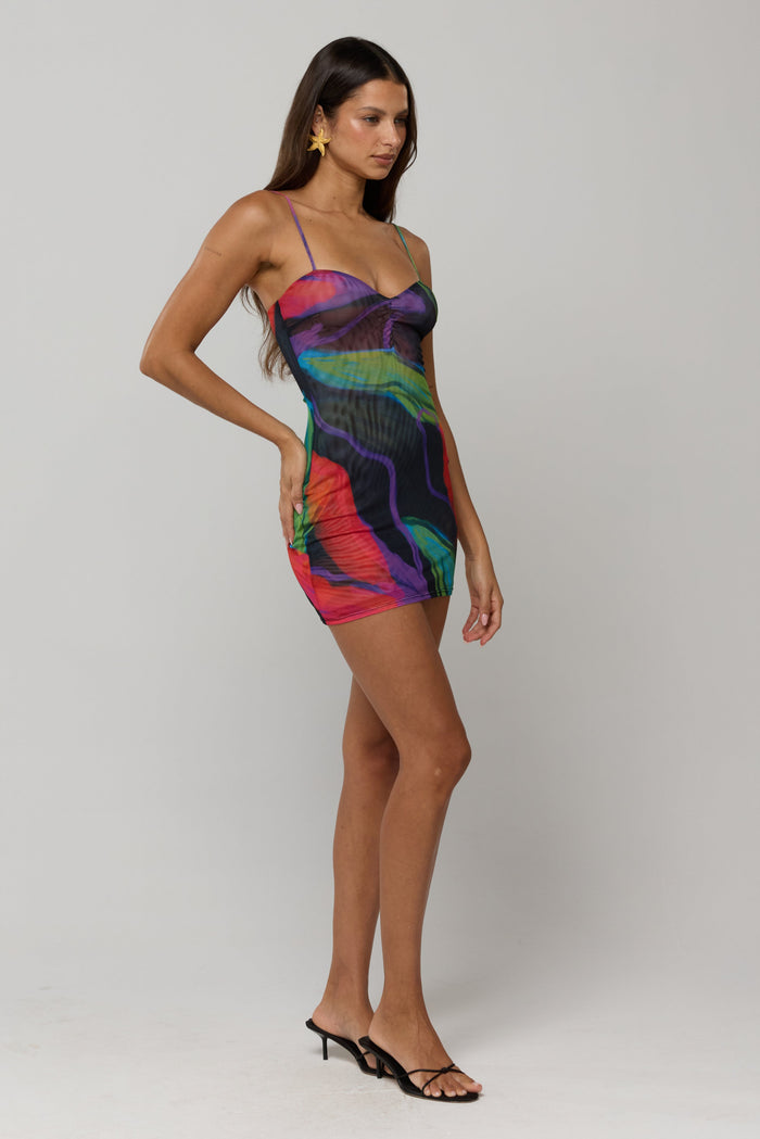 This is an image of Micro Mini dress in Mai Tai - RESA featuring a model wearing the dress