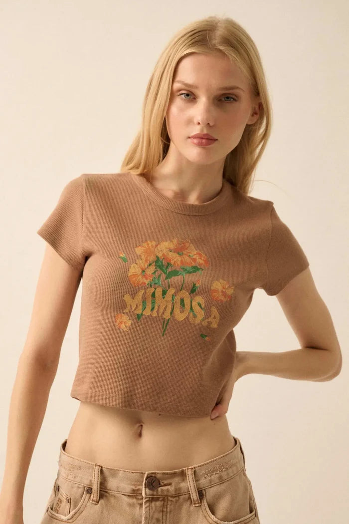Mimosa Morning Cropped Thermal Graphic Baby Tee - ShopPromesa