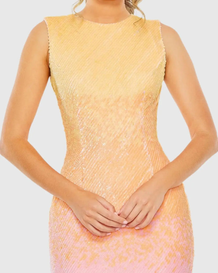 High Neck Ombre Sequin Cocktail Dress - Mac Duggal