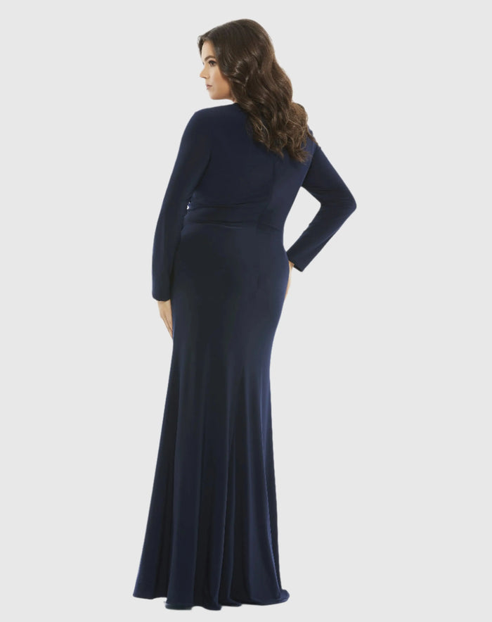 Front Twist Long Sleeve V-Neck Gown (Plus) - Mac Duggal