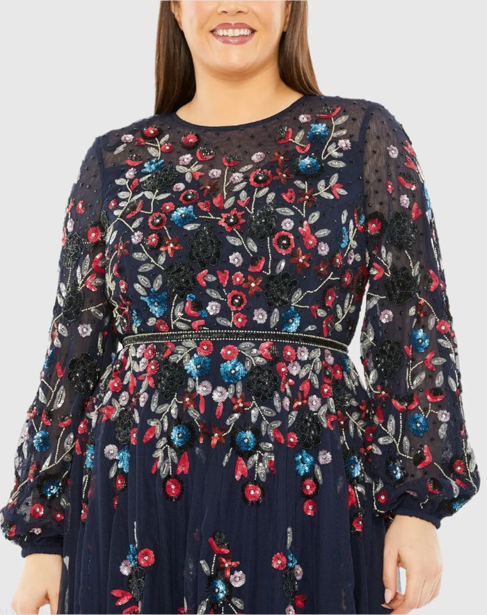 Long Sleeve Beaded Cocktail Dress - Mac Duggal