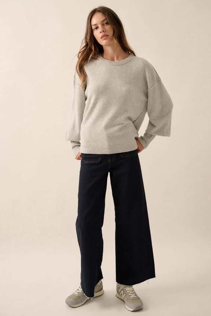 Old Soul Exposed-Seam Bishop-Sleeve Sweater - ShopPromesa