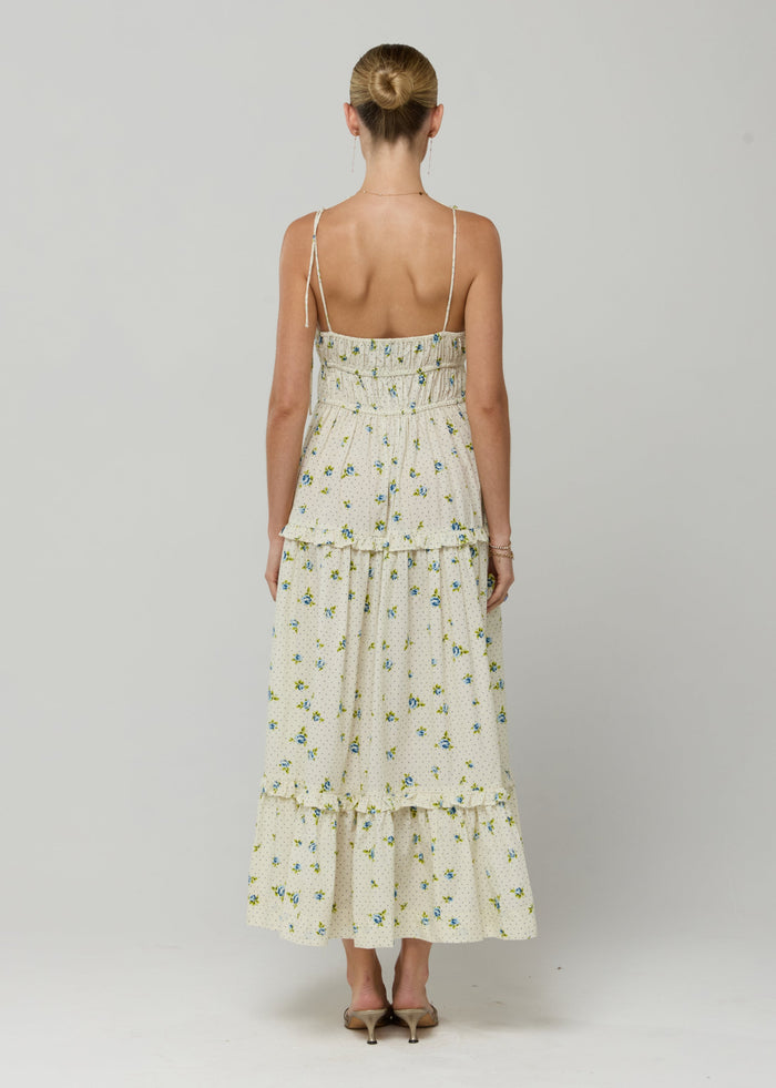 This is an image of Olivia Dress in Cotton Bluebell - RESA featuring a model wearing the dress