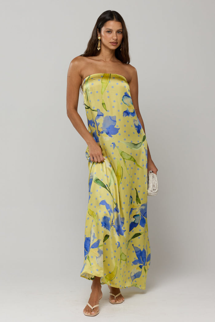 This is an image of Ophelia Dress in Solei - RESA featuring a model wearing the dress