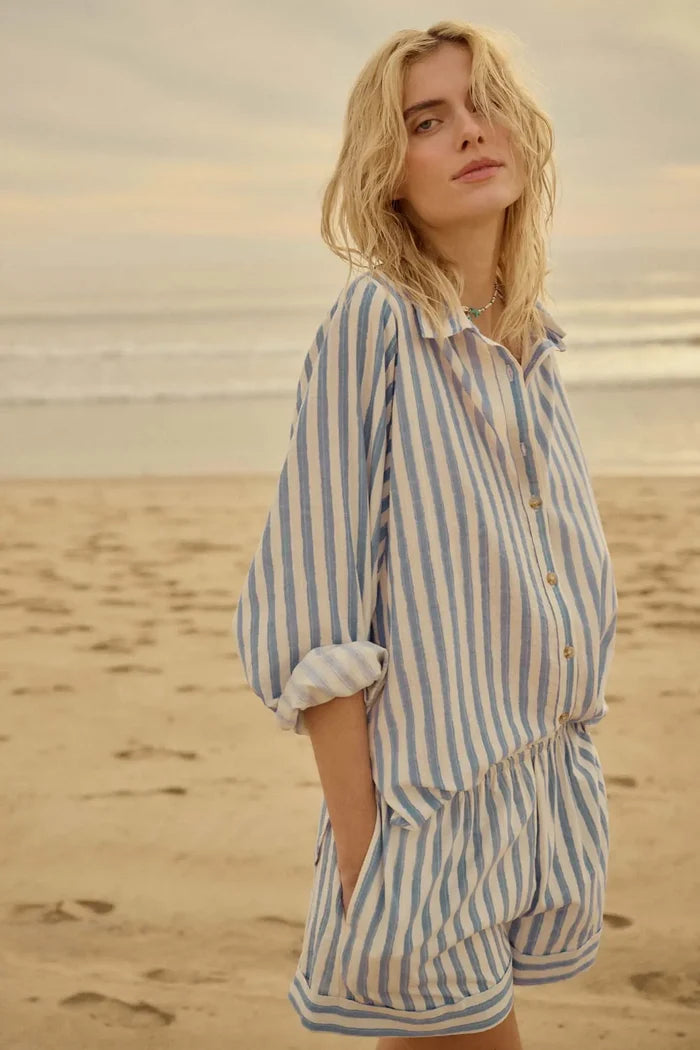 Pajama Party Striped Oversize Button-Up Shirt - ShopPromesa