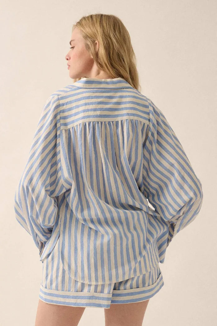 Pajama Party Striped Oversize Button-Up Shirt - ShopPromesa