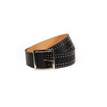 Paula black wide waist belt for women with silver stud details and a large square buckle for Y2K streetwear fashion.