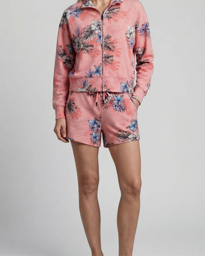 PENELOPE EXOTIC FLORAL CORAL WOMENS DRAWSTRING SHORT