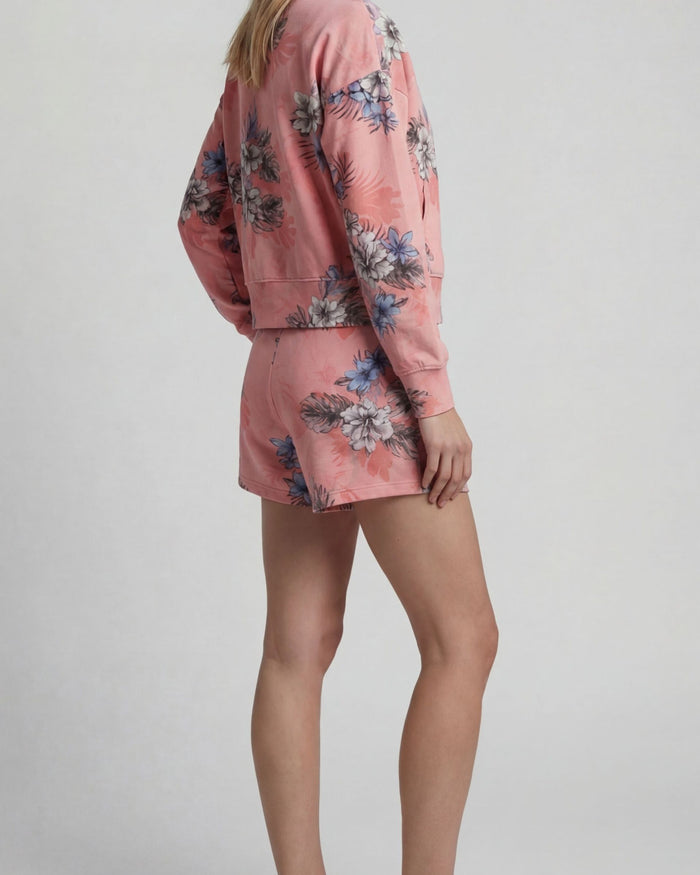 PENELOPE EXOTIC FLORAL CORAL WOMENS DRAWSTRING SHORT