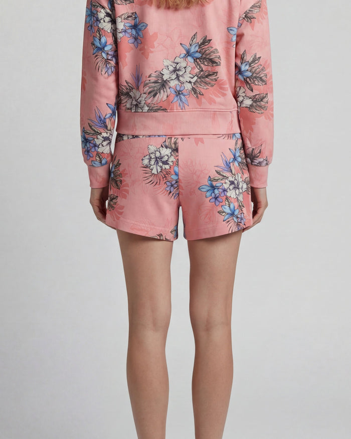 PENELOPE EXOTIC FLORAL CORAL WOMENS DRAWSTRING SHORT