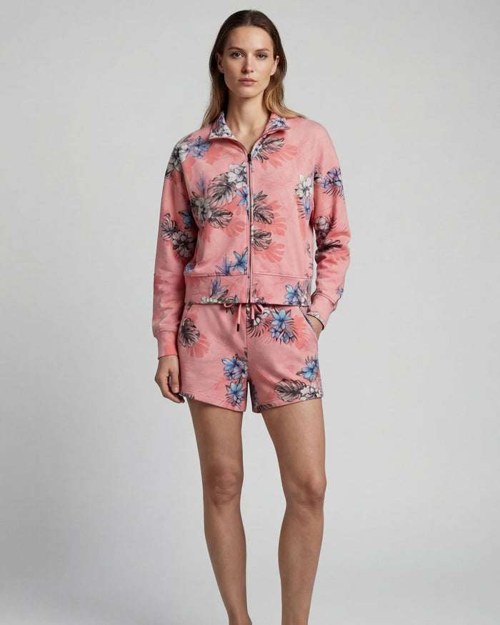 PENELOPE EXOTIC FLORAL CORAL WOMENS DRAWSTRING SHORT