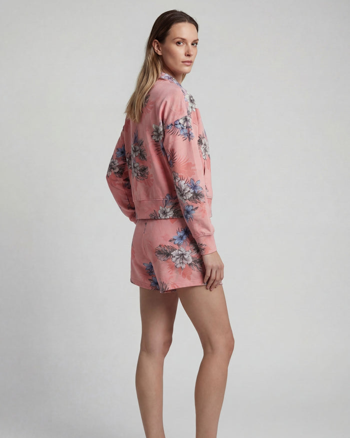 PENELOPE EXOTIC FLORAL CORAL WOMENS DRAWSTRING SHORT