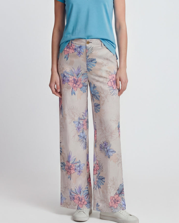 PHILLIS EXOTIC FLORAL NEUTRAL WOMENS WIDE-LEG PANT