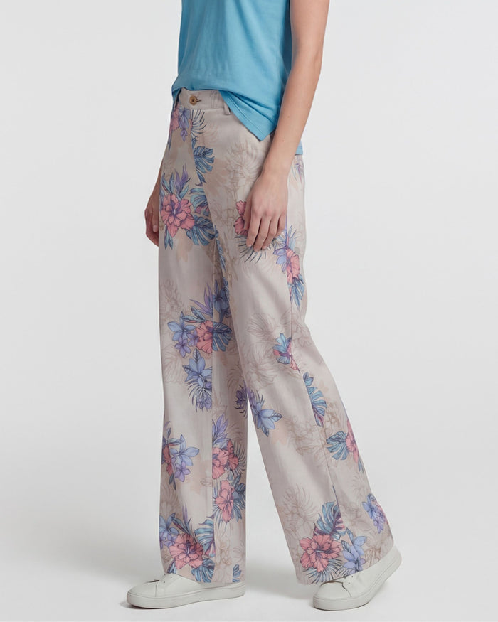 PHILLIS EXOTIC FLORAL NEUTRAL WOMENS WIDE-LEG PANT