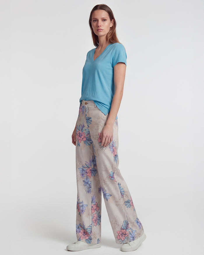 PHILLIS EXOTIC FLORAL NEUTRAL WOMENS WIDE-LEG PANT