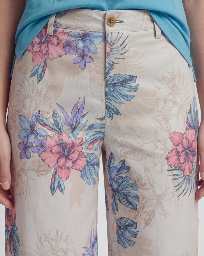 PHILLIS EXOTIC FLORAL NEUTRAL WOMENS WIDE-LEG PANT