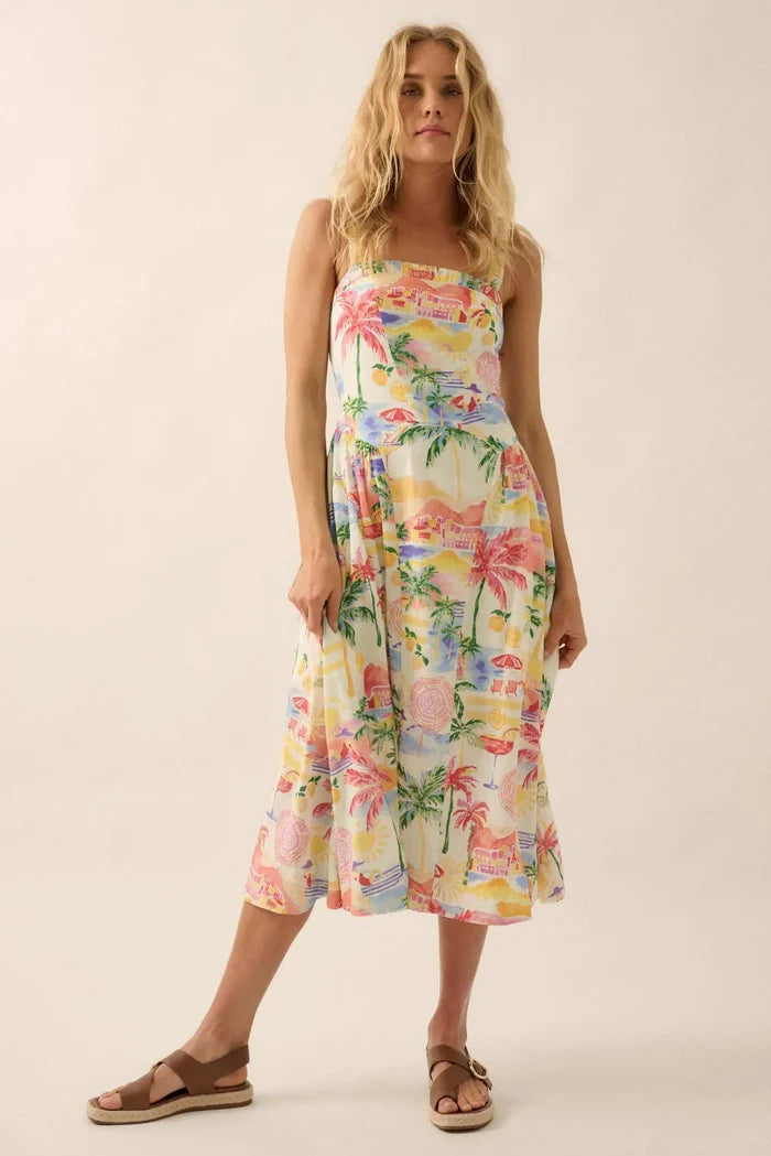 Piece of Paradise Tropical-Print Midi Dress - ShopPromesa
