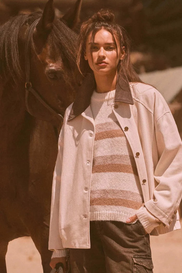Piece of Work Corduroy-Collar Twill Utility Jacket - ShopPromesa