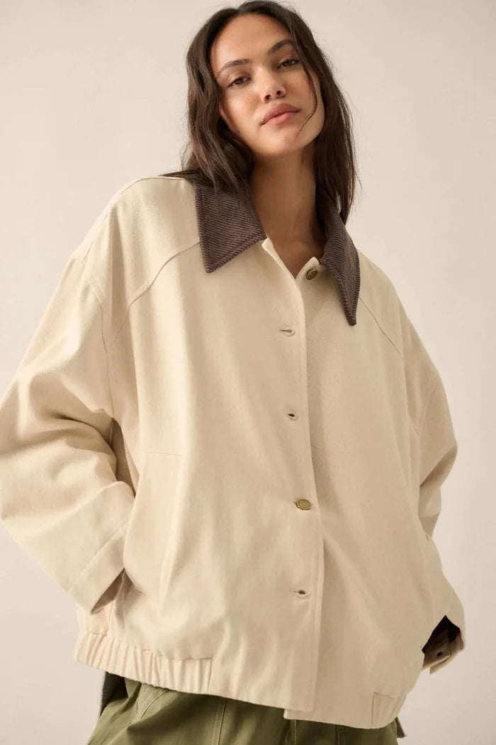 Piece of Work Corduroy-Collar Twill Utility Jacket - ShopPromesa
