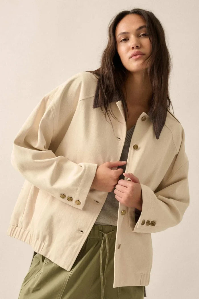 Piece of Work Corduroy-Collar Twill Utility Jacket - ShopPromesa