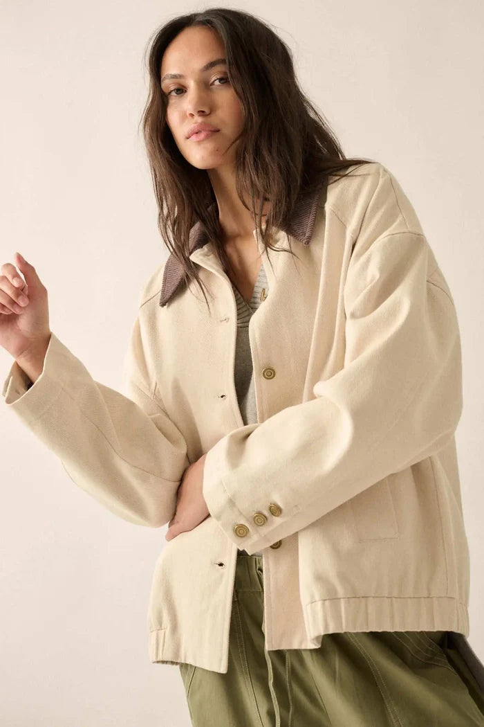 Piece of Work Corduroy-Collar Twill Utility Jacket - ShopPromesa