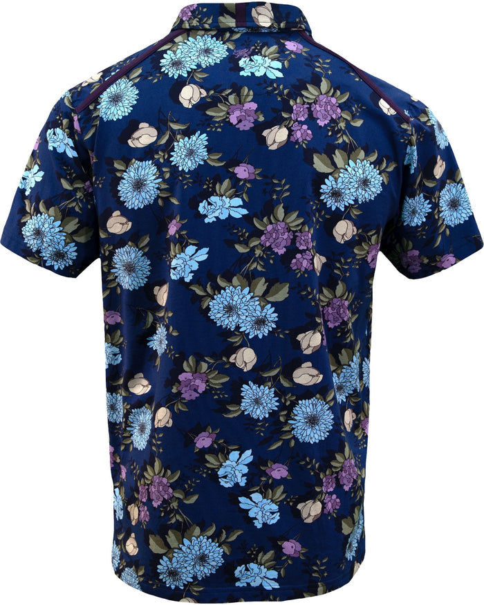 PIETRO AUGUSTUS FLORAL POLO SHIRT - NAVY
