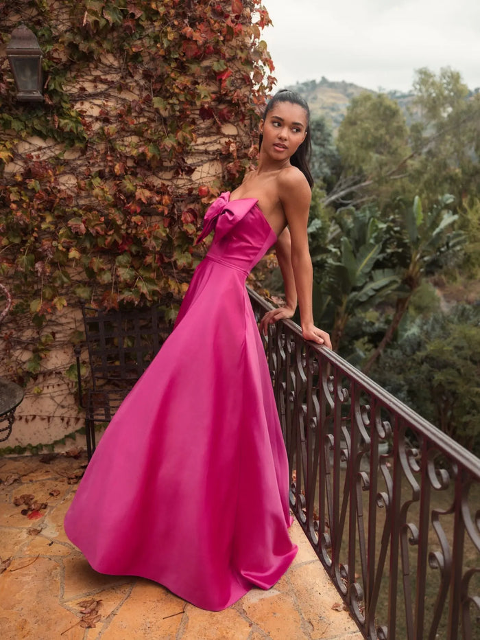 Pink Strapless A-Line Bow Ballgown - Mac Duggal
