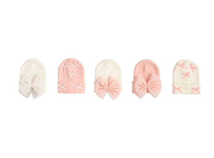 Pink & White Newborn Bow Hat (Multiple Styles Available)