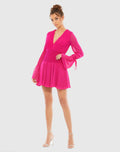 Pink Pleated Bell Sleeve Chiffon Mini Dress - Ieena for Mac Duggal