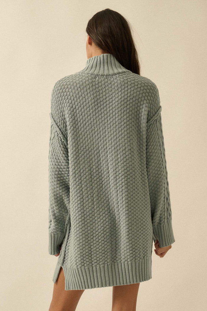 Plot Twist Half-Zip Cable Knit Sweater Dress - ShopPromesa