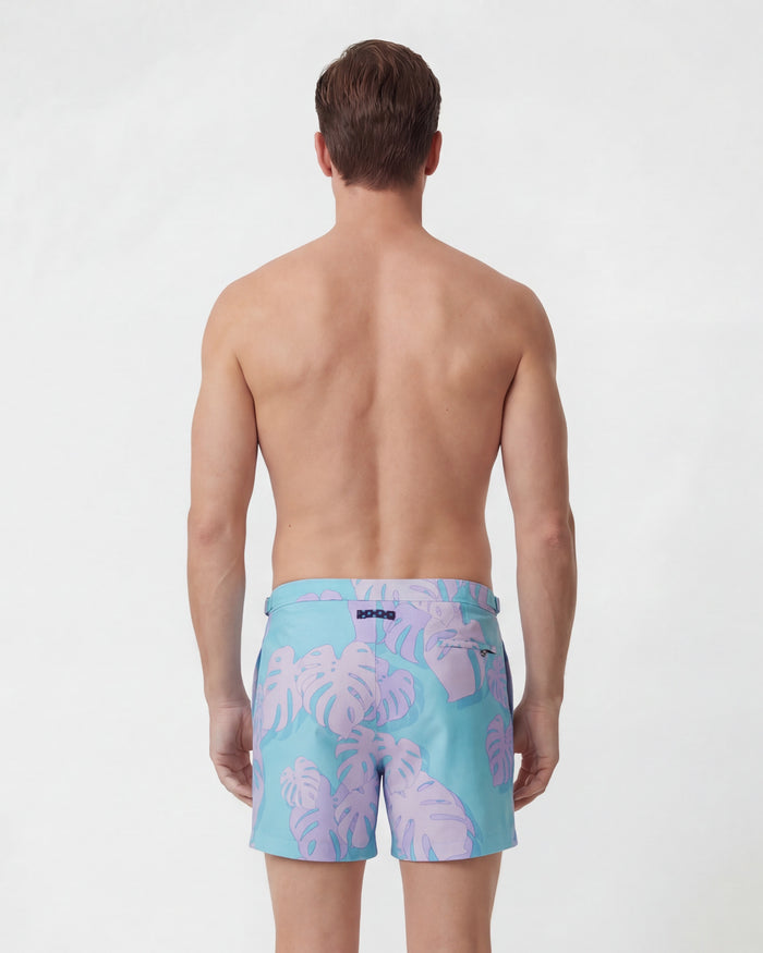 POOL MONSTERA FLORAL TEAL MENS TAILORED SWIM SHORT
