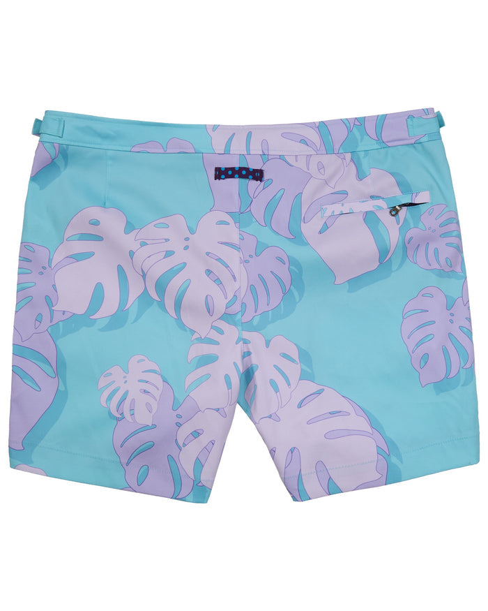 POOL MONSTERA FLORAL TEAL MENS TAILORED SWIM SHORT