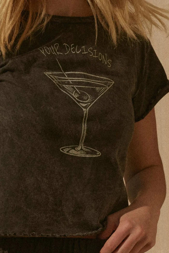 Pour Decisions Martini Cropped Graphic Baby Tee - ShopPromesa